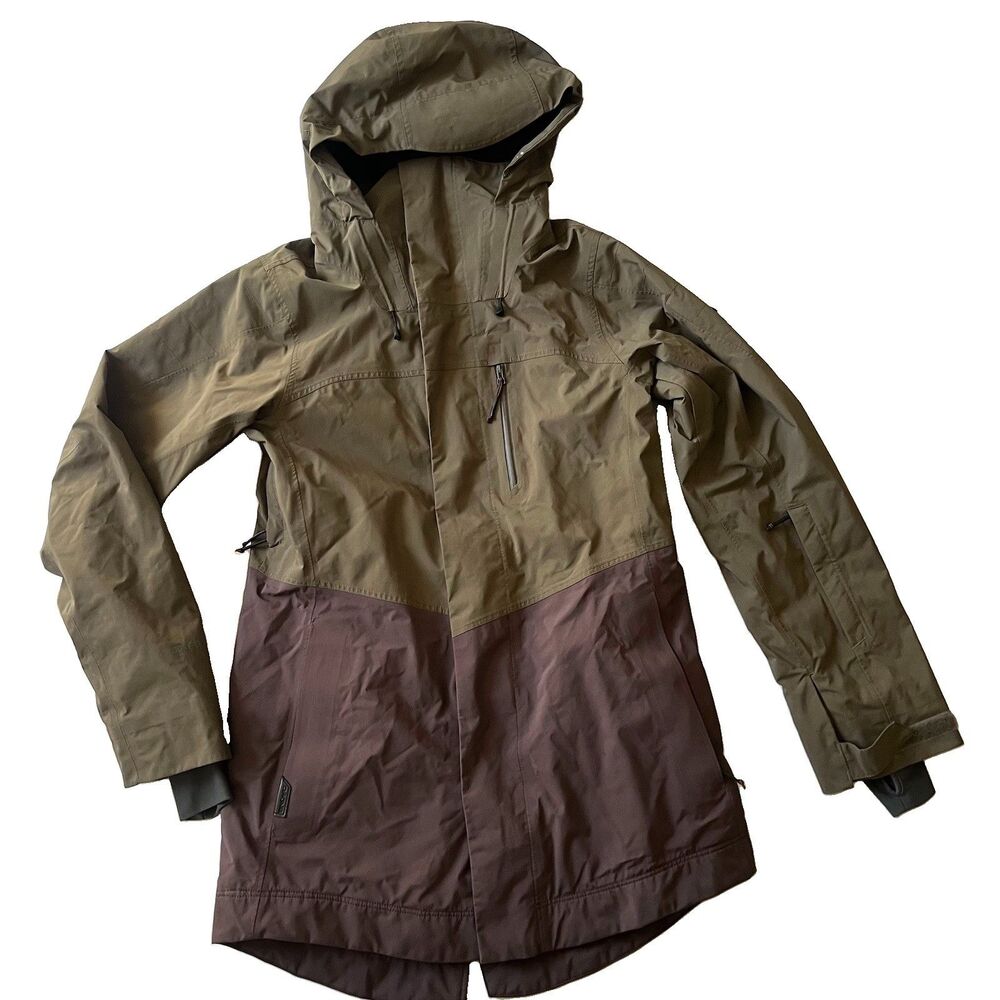Dakine Womens Medium Gore-Tex Ski Snowboard Jacket Olive Purple Hood Vent Zips